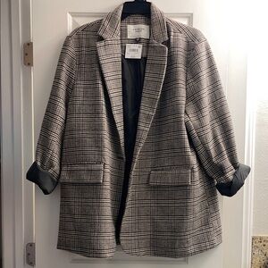 American Eagle Outfitters Brown and Tan Plaid Wool Blazer